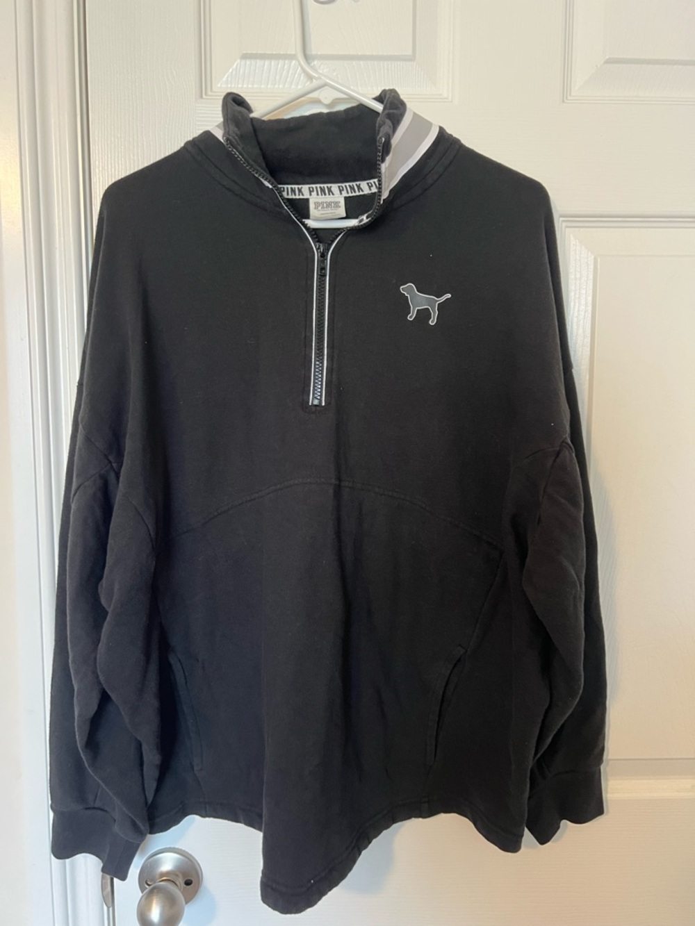 PINK Victoria's Secret Black Half-Zip Pullover with Dog Logo